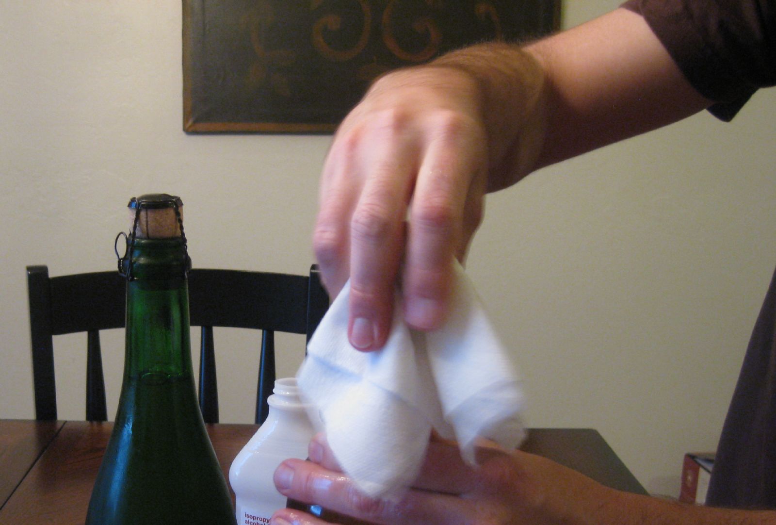 Sanitizing Beer Bottle with Rubbing Alcohol